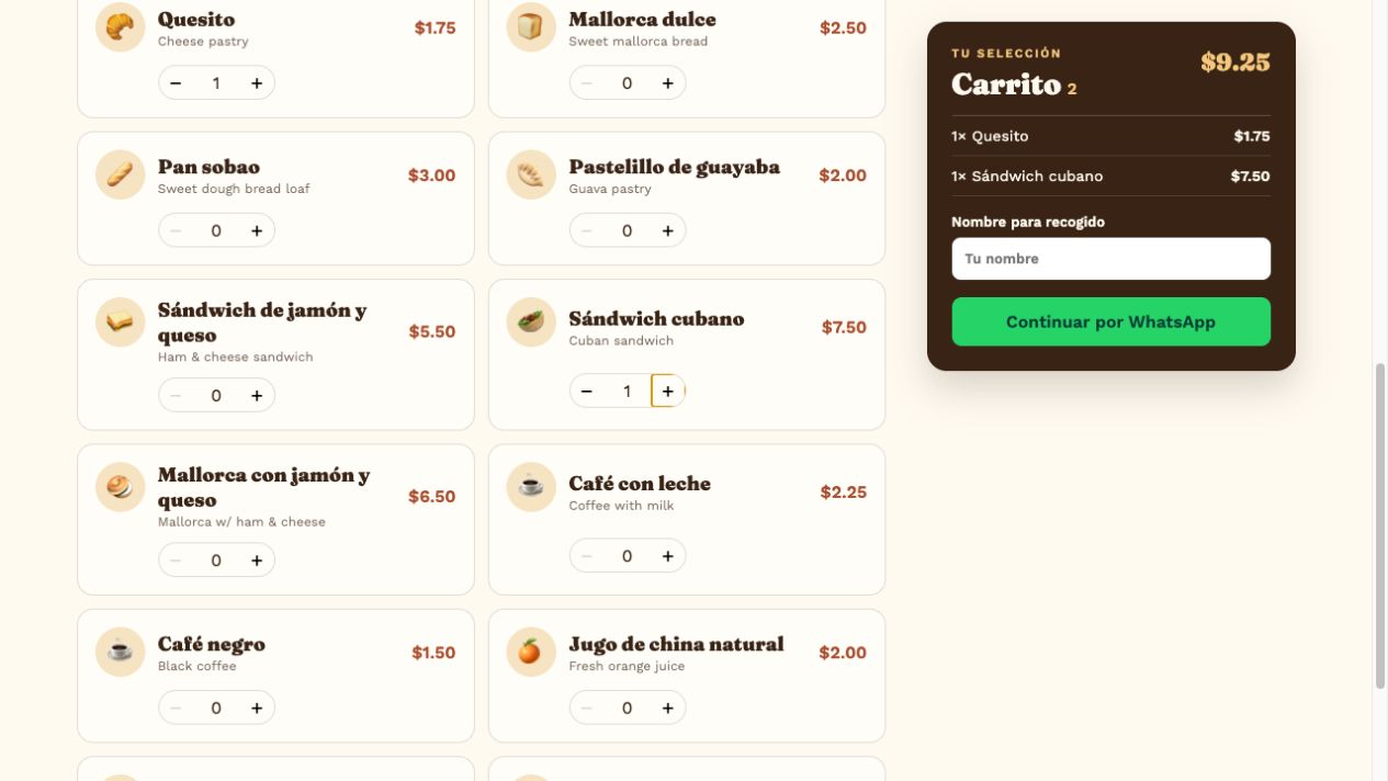 Carrito web de OrdenaYa conectado a WhatsApp