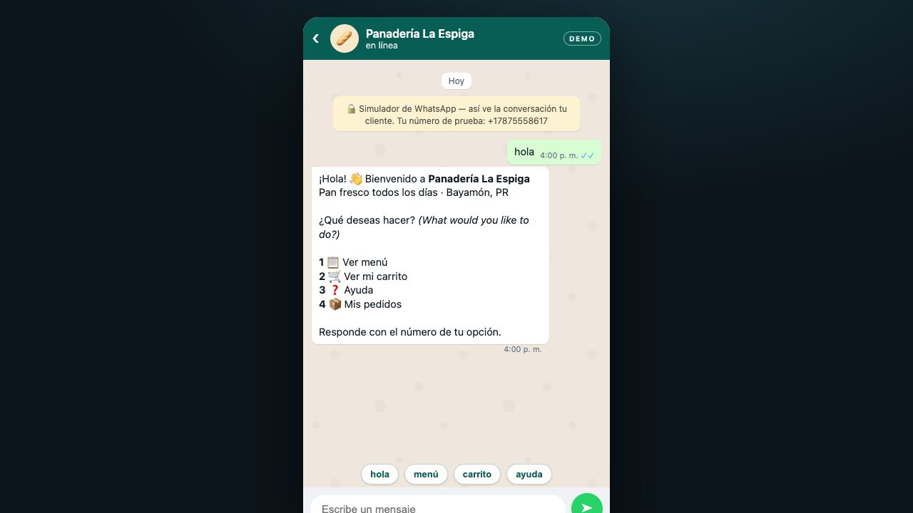 Simulador de conversación de WhatsApp de OrdenaYa